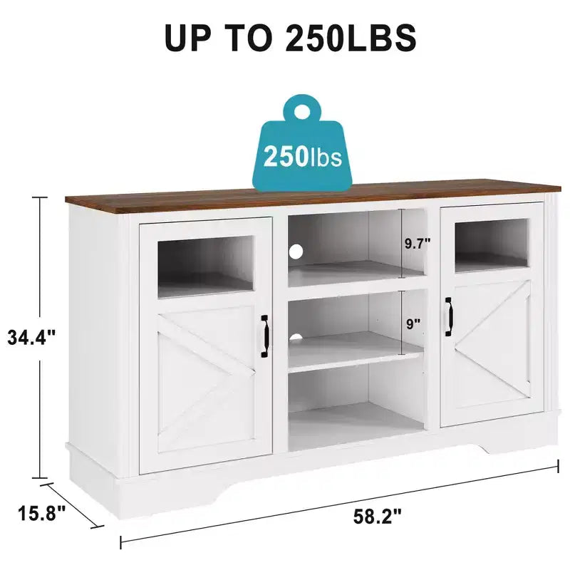 GustoWave Farmhouse TV Media Console Table for up to 65 Inch TV, 34.4 Tall TV Stand with Storage & LED Light