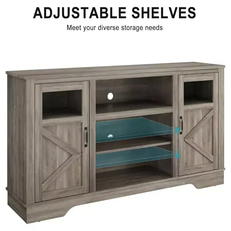 GustoWave Farmhouse TV Media Console Table for up to 65 Inch TV, 34.4 Tall TV Stand with Storage & LED Light