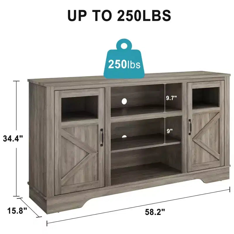 GustoWave Farmhouse TV Media Console Table for up to 65 Inch TV, 34.4 Tall TV Stand with Storage & LED Light