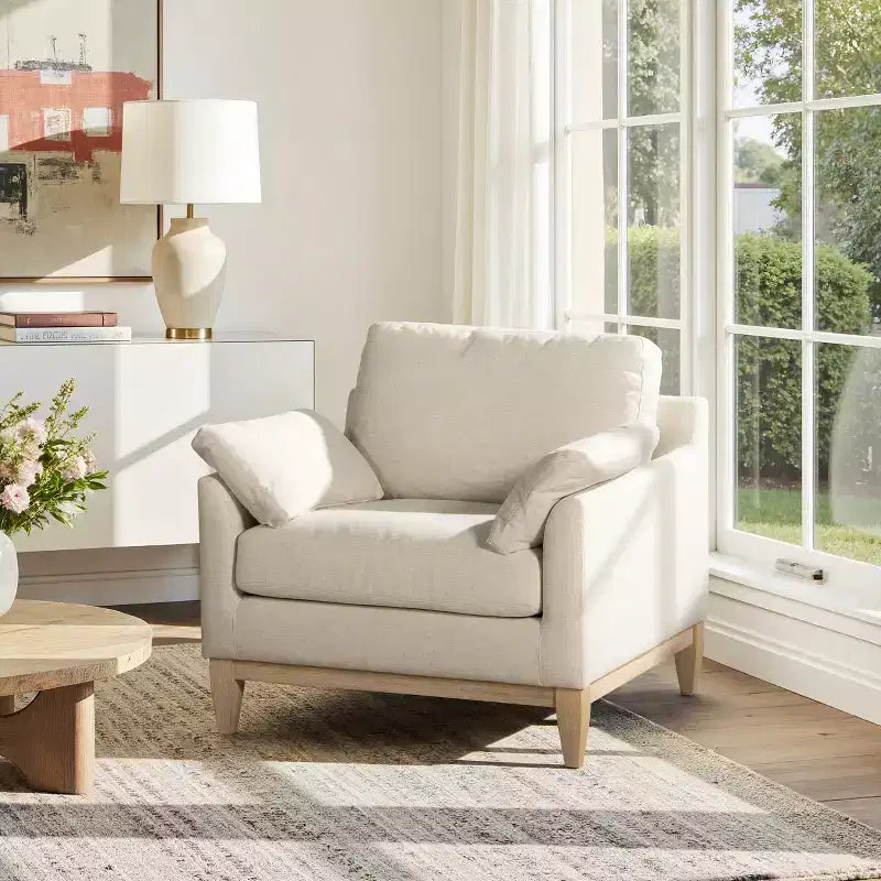 Jennifer Taylor Home Pasadena 36 Wide Modern Farmhouse Accent Arm Chair in Flax White