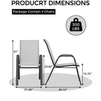 Lot de 4 Chaises de Salle à Manger Empilables, Chaises Empilables avec Tissu Textilène Respirant et Cadre en Métal, Sièges de Repas Extérieurs pour Patio, Terrasse, Jardin