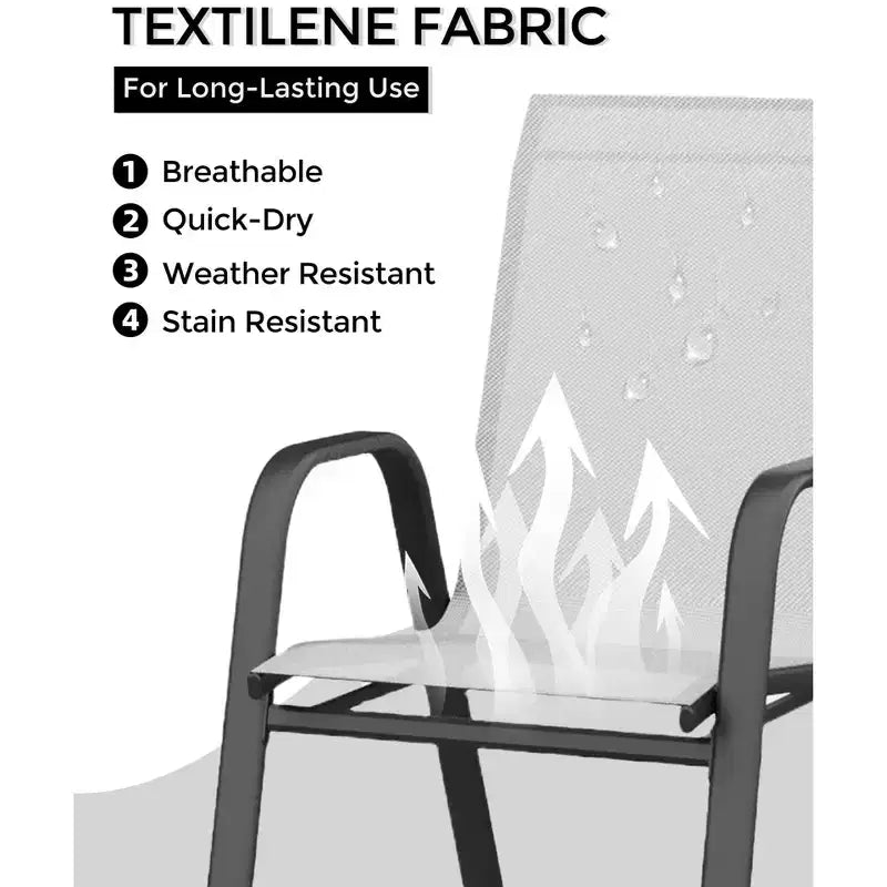 Lot de 4 Chaises de Salle à Manger Empilables, Chaises Empilables avec Tissu Textilène Respirant et Cadre en Métal, Sièges de Repas Extérieurs pour Patio, Terrasse, Jardin