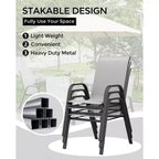 Lot de 4 Chaises de Salle à Manger Empilables, Chaises Empilables avec Tissu Textilène Respirant et Cadre en Métal, Sièges de Repas Extérieurs pour Patio, Terrasse, Jardin