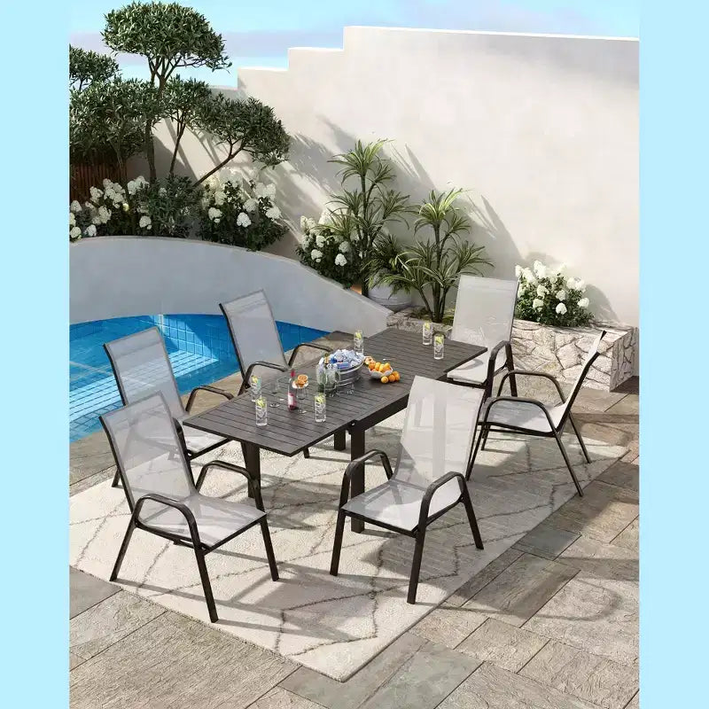 Lot de 4 Chaises de Salle à Manger Empilables, Chaises Empilables avec Tissu Textilène Respirant et Cadre en Métal, Sièges de Repas Extérieurs pour Patio, Terrasse, Jardin