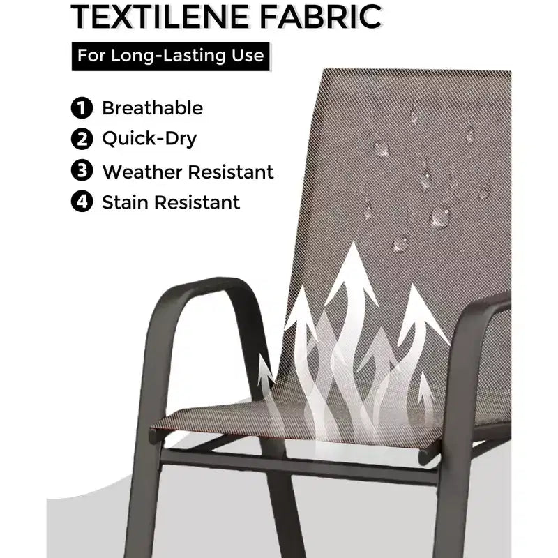 Lot de 4 Chaises de Salle à Manger Empilables, Chaises Empilables avec Tissu Textilène Respirant et Cadre en Métal, Sièges de Repas Extérieurs pour Patio, Terrasse, Jardin
