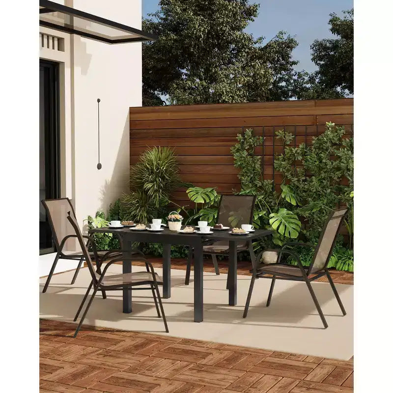 Lot de 4 Chaises de Salle à Manger Empilables, Chaises Empilables avec Tissu Textilène Respirant et Cadre en Métal, Sièges de Repas Extérieurs pour Patio, Terrasse, Jardin