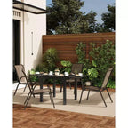 Lot de 4 Chaises de Salle à Manger Empilables, Chaises Empilables avec Tissu Textilène Respirant et Cadre en Métal, Sièges de Repas Extérieurs pour Patio, Terrasse, Jardin