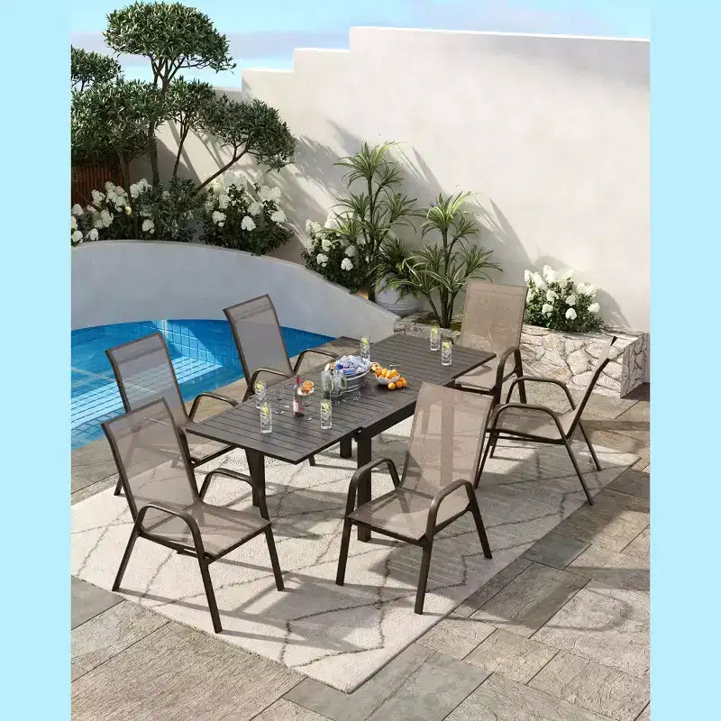 Lot de 4 Chaises de Salle à Manger Empilables, Chaises Empilables avec Tissu Textilène Respirant et Cadre en Métal, Sièges de Repas Extérieurs pour Patio, Terrasse, Jardin