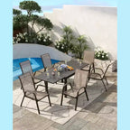 Lot de 4 Chaises de Salle à Manger Empilables, Chaises Empilables avec Tissu Textilène Respirant et Cadre en Métal, Sièges de Repas Extérieurs pour Patio, Terrasse, Jardin