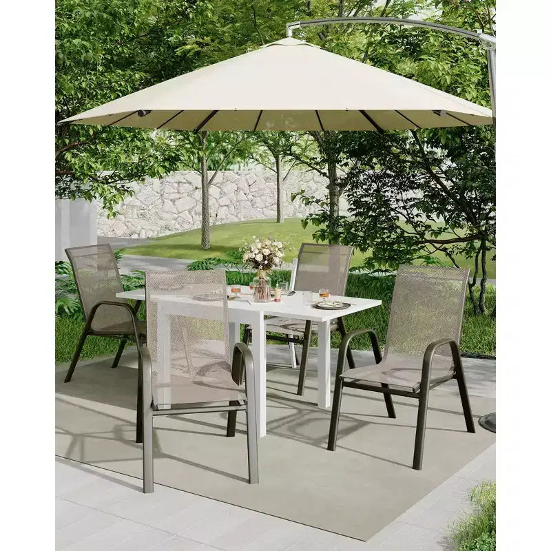 Lot de 4 Chaises de Salle à Manger Empilables, Chaises Empilables avec Tissu Textilène Respirant et Cadre en Métal, Sièges de Repas Extérieurs pour Patio, Terrasse, Jardin