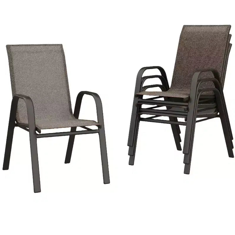 Lot de 4 Chaises de Salle à Manger Empilables, Chaises Empilables avec Tissu Textilène Respirant et Cadre en Métal, Sièges de Repas Extérieurs pour Patio, Terrasse, Jardin