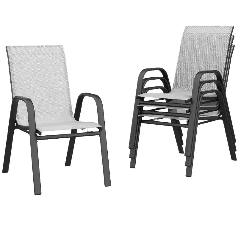 Lot de 4 Chaises de Salle à Manger Empilables, Chaises Empilables avec Tissu Textilène Respirant et Cadre en Métal, Sièges de Repas Extérieurs pour Patio, Terrasse, Jardin