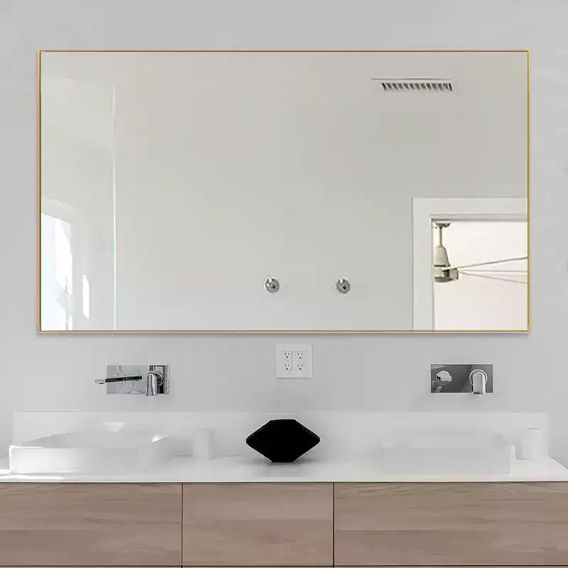 Miroir mural de salle de bain PexFix rectangulaire à cadre métallique doré de 35 po L x 59 po H