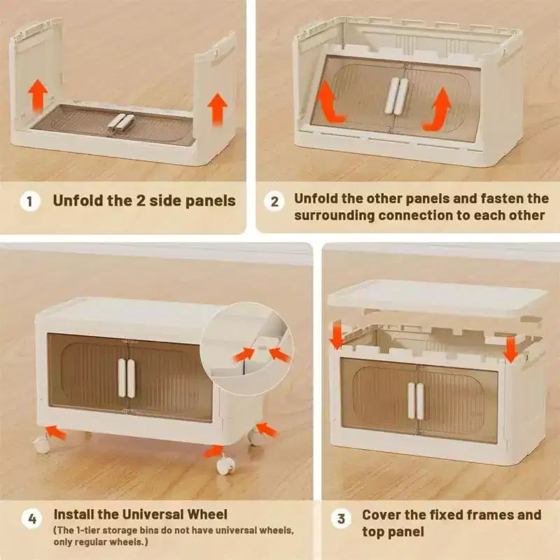 3 Tiers/4 Tiers/5 Tiers Collapsible Storage Bins, Foldable Storage Cabinet With Magnetic Door Lockable Wheels, Stackable Storage Containers