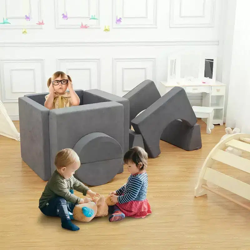 Canapé de Jeu pour Enfants 8 Pièces - Sofa Modulable pour Tout-petits (Gris Foncé)