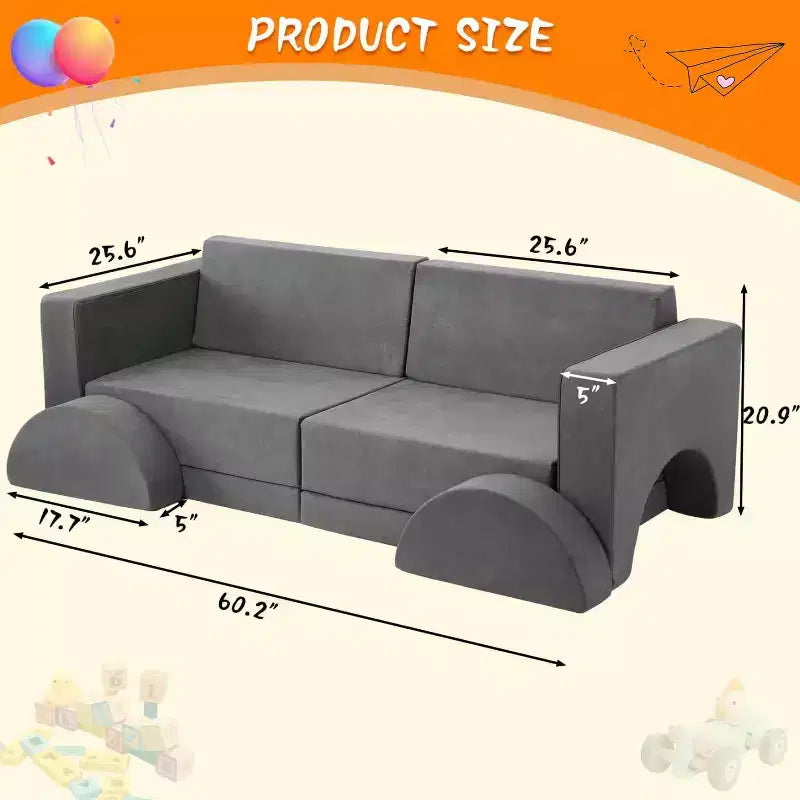 Canapé de Jeu pour Enfants 8 Pièces - Sofa Modulable pour Tout-petits (Gris Foncé)