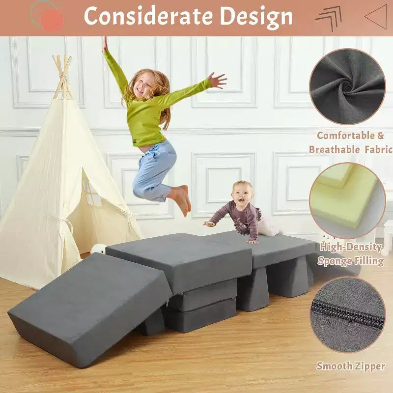 Canapé de Jeu pour Enfants 8 Pièces - Sofa Modulable pour Tout-petits (Gris Foncé)