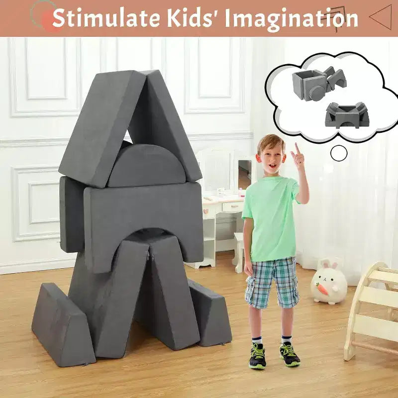 Canapé de Jeu pour Enfants 8 Pièces - Sofa Modulable pour Tout-petits (Gris Foncé)