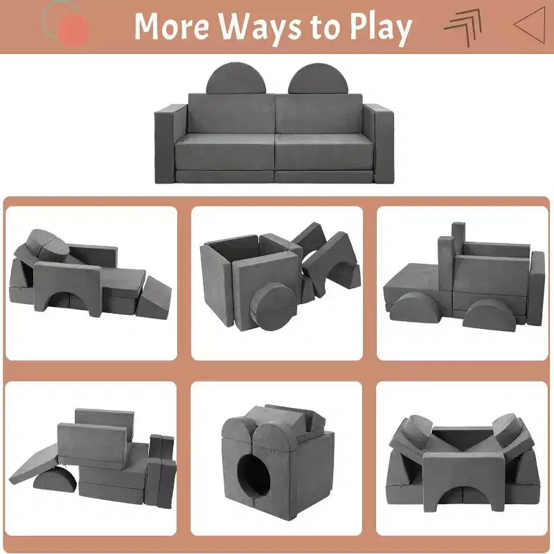 Canapé de Jeu pour Enfants 8 Pièces - Sofa Modulable pour Tout-petits (Gris Foncé)
