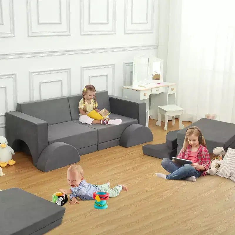 Canapé de Jeu pour Enfants 8 Pièces - Sofa Modulable pour Tout-petits (Gris Foncé)