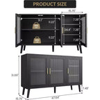 Acekool 48 Large TV Console Storage Cabinet, Modern Stand with 3 Fluted Glass Doors, 5 Adjustable Shelves, Black for Living Room