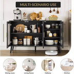 Acekool 48 Large TV Console Storage Cabinet, Modern Stand with 3 Fluted Glass Doors, 5 Adjustable Shelves, Black for Living Room