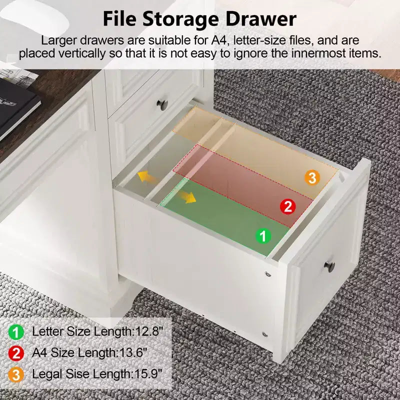 Dyonery 60 Bureau de direction de ferme avec tiroirs et armoire, bureau d'ordinateur de style rustique avec texture en bois gaufré, marron