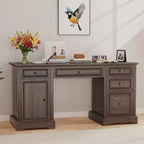Dyonery 60 Bureau de direction de ferme avec tiroirs et armoire, bureau d'ordinateur de style rustique avec texture en bois gaufré, marron
