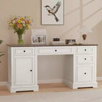 Dyonery 60 Bureau de direction de ferme avec tiroirs et armoire, bureau d'ordinateur de style rustique avec texture en bois gaufré, marron