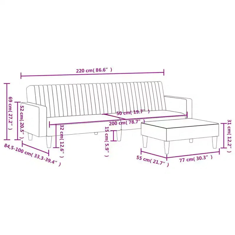 vidaXL Ensemble canapé-lit convertible 2 places avec repose-pieds en velours gris foncé luxueux, meuble polyvalent pour salon ou bureau