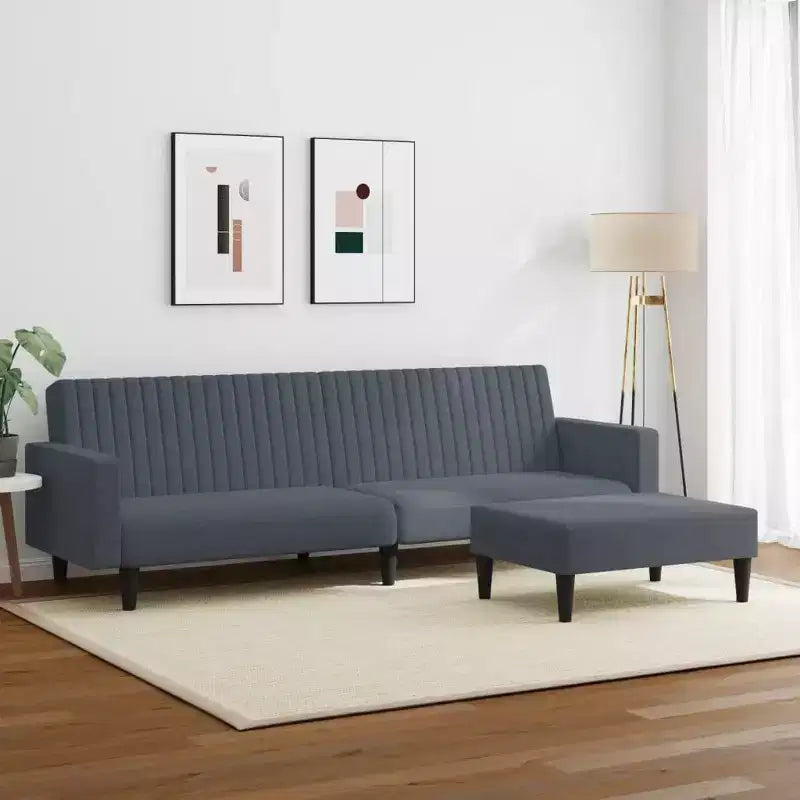 vidaXL Ensemble canapé-lit convertible 2 places avec repose-pieds en velours gris foncé luxueux, meuble polyvalent pour salon ou bureau
