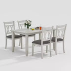 VECELO Farmhouse Style Dining Table Set, Rubber Wood Table with 4/6 Upholstered Dining Chairs, Gray