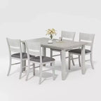 VECELO Farmhouse Style Dining Table Set, Rubber Wood Table with 4/6 Upholstered Dining Chairs, Gray