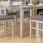 VECELO Farmhouse Style Dining Table Set, Rubber Wood Table with 4/6 Upholstered Dining Chairs, Gray