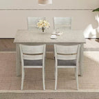 VECELO Farmhouse Style Dining Table Set, Rubber Wood Table with 4/6 Upholstered Dining Chairs, Gray