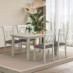 VECELO Farmhouse Style Dining Table Set, Rubber Wood Table with 4/6 Upholstered Dining Chairs, Gray
