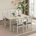 VECELO Farmhouse Style Dining Table Set, Rubber Wood Table with 4/6 Upholstered Dining Chairs, Gray