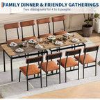 5-Piece Dining Table Set, Brown Wood Kitchen Table with 4 PU Upholstered Chairs, Space-Saving Metal Frame Dinette, for Dining Room