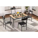 5-Piece Dining Table Set, Brown Wood Kitchen Table with 4 PU Upholstered Chairs, Space-Saving Metal Frame Dinette, for Dining Room