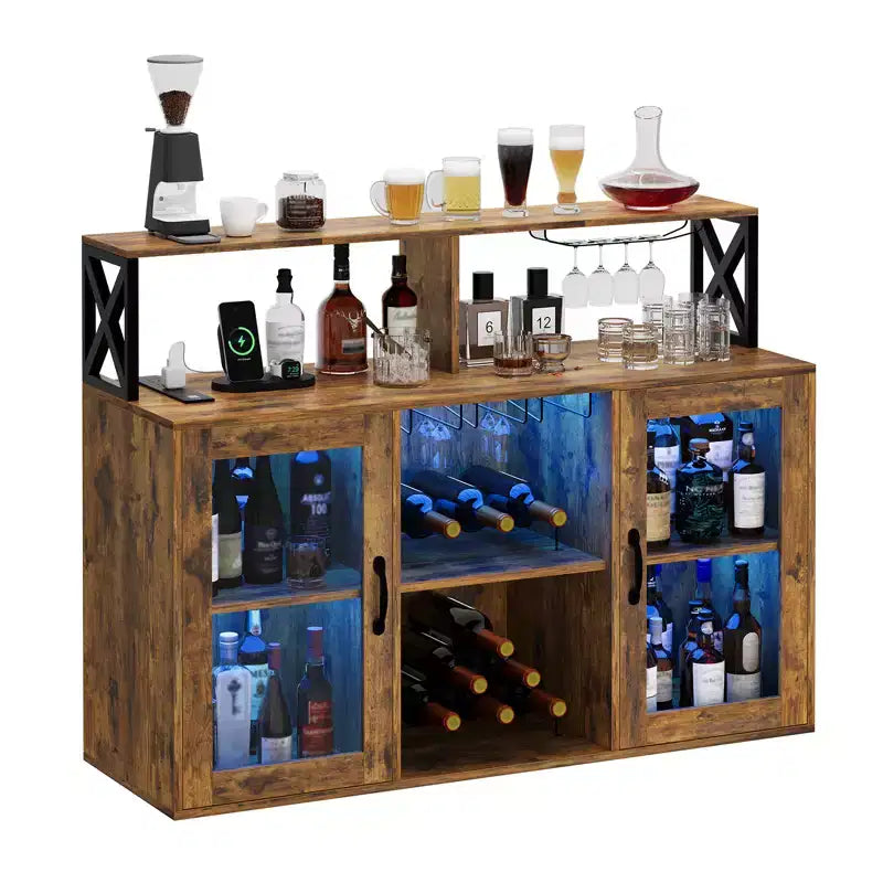 Meuble Bar à Vins avec Porte-Bouteilles, Meuble Bar à Café Moderne avec Étagère de Rangement, Meuble Bar à Spiritueux, Buffet de Rangement pour Cuisine