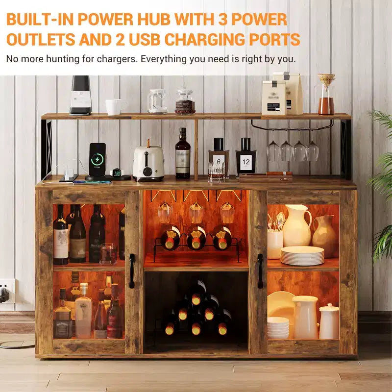 Meuble Bar à Vins avec Porte-Bouteilles, Meuble Bar à Café Moderne avec Étagère de Rangement, Meuble Bar à Spiritueux, Buffet de Rangement pour Cuisine