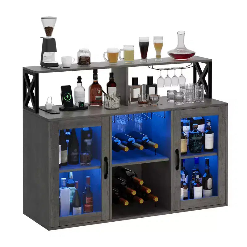 Meuble Bar à Vins avec Porte-Bouteilles, Meuble Bar à Café Moderne avec Étagère de Rangement, Meuble Bar à Spiritueux, Buffet de Rangement pour Cuisine