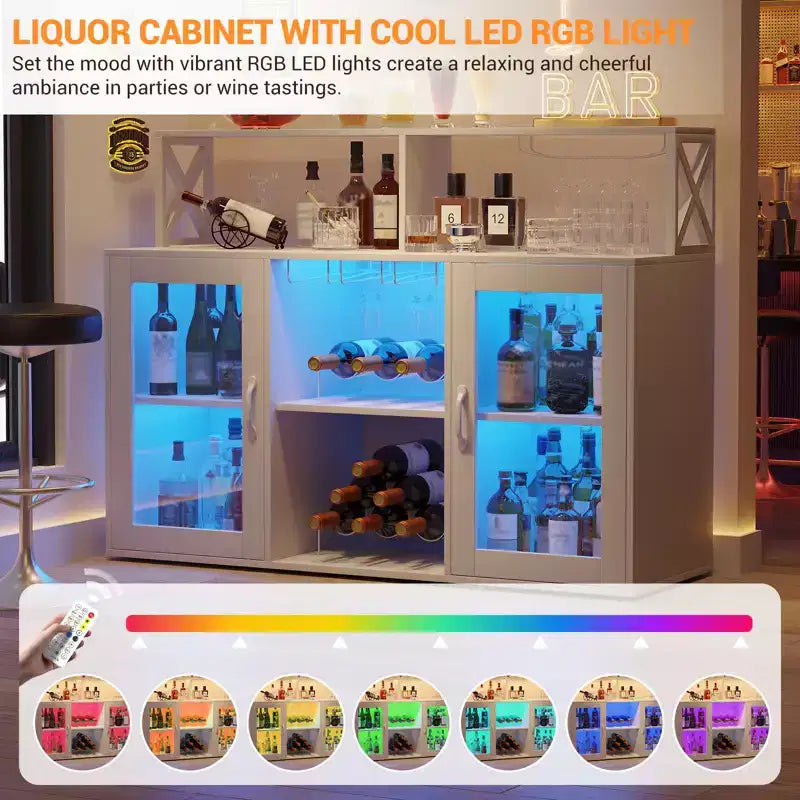 Meuble Bar à Vins avec Porte-Bouteilles, Meuble Bar à Café Moderne avec Étagère de Rangement, Meuble Bar à Spiritueux, Buffet de Rangement pour Cuisine