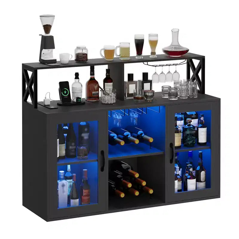 Meuble Bar à Vins avec Porte-Bouteilles, Meuble Bar à Café Moderne avec Étagère de Rangement, Meuble Bar à Spiritueux, Buffet de Rangement pour Cuisine