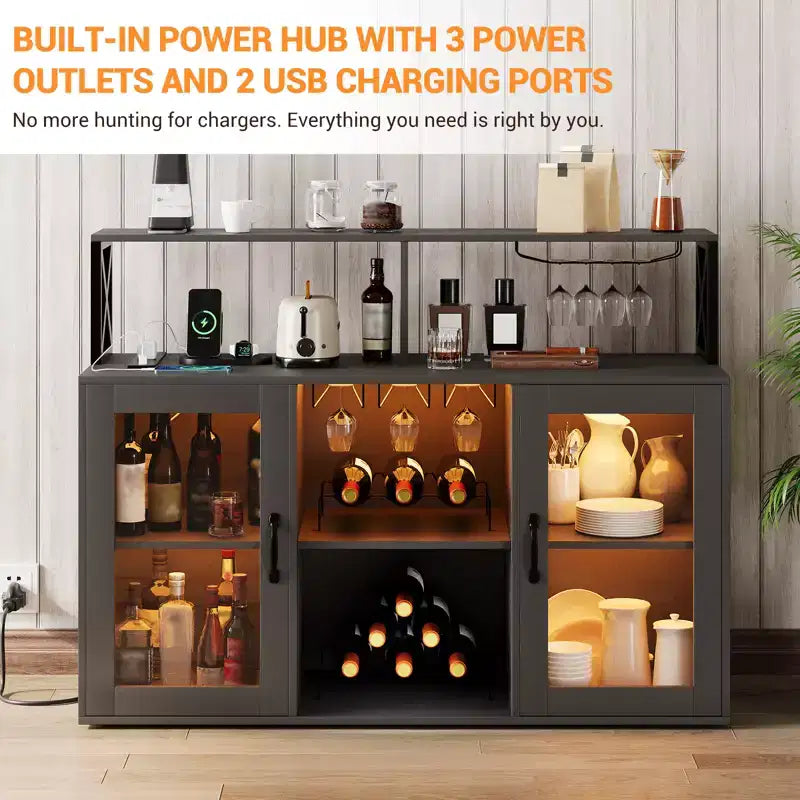 Meuble Bar à Vins avec Porte-Bouteilles, Meuble Bar à Café Moderne avec Étagère de Rangement, Meuble Bar à Spiritueux, Buffet de Rangement pour Cuisine