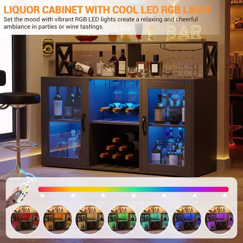 Meuble Bar à Vins avec Porte-Bouteilles, Meuble Bar à Café Moderne avec Étagère de Rangement, Meuble Bar à Spiritueux, Buffet de Rangement pour Cuisine