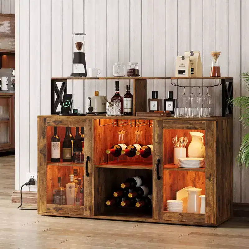 Meuble Bar à Vins avec Porte-Bouteilles, Meuble Bar à Café Moderne avec Étagère de Rangement, Meuble Bar à Spiritueux, Buffet de Rangement pour Cuisine