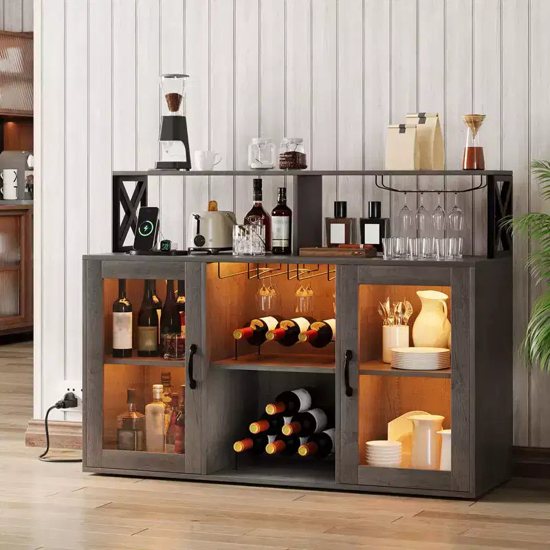 Meuble Bar à Vins avec Porte-Bouteilles, Meuble Bar à Café Moderne avec Étagère de Rangement, Meuble Bar à Spiritueux, Buffet de Rangement pour Cuisine