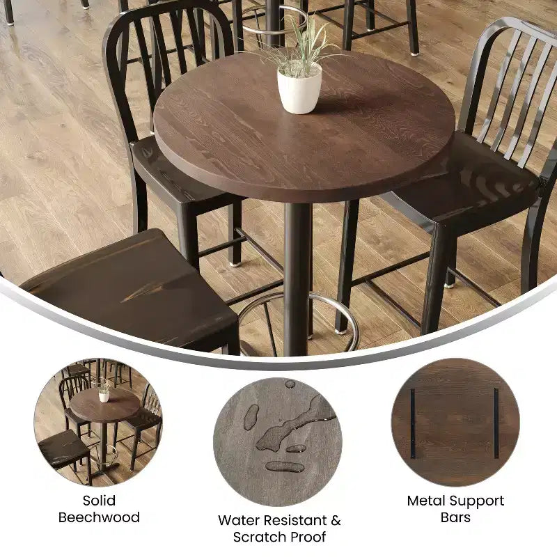 Plateau de table rond Flash Furniture Bennett en bois massif de 1,5 pouce d'épaisseur