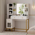 Makeup Vanity with Lighted Mirror, Vanity Desk with Lights in 3 Colors, White Vanity Table with Charging Station, Visible Cabinet with Led Lights